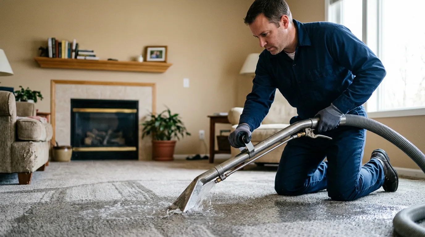 Water damage restoration technician working near Valders, WI